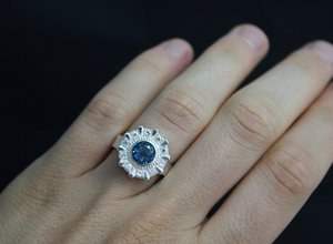 Iron Man Arc Reactor Inspired Ring, London Blue Topaz With White Sapphire Halo, Sterling Silver Ring, Ready to Ship Size 6