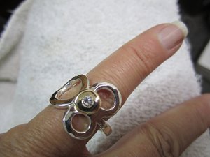 gold silver diamond flower ring