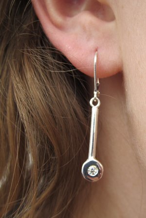 Sterling Silver Diamond Earrings, Modern Drop Earrings, Leverback Earrings, Dang