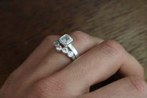 Sterling Silver White Topaz Five Stone Ring, Stacking Band, Tiara ring, Wedding Band, Shadow Contour Band, April Birthstone, Ready to Ship