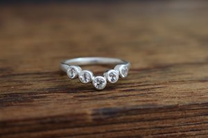 Sterling Silver White Topaz Five Stone Ring, Stacking Band, Tiara ring, Wedding Band, Shadow Contour Band, April Birthstone, Ready to Ship