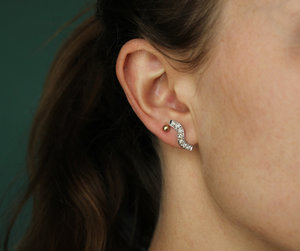 Wavey Diamond Bar Earrings, 14k White Gold Bar Earrings, Wave Earrings, Diamond Bar Earrings, Wavey Bar, Stud Earrings, Ready to Ship
