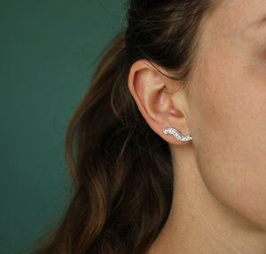 Wavey Diamond Bar Earrings, 14k White Gold Bar Earrings, Wave Earrings, Diamond Bar Earrings, Wavey Bar, Stud Earrings, Ready to Ship