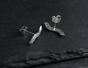 Wavey Diamond Bar Earrings, 14k White Gold Bar Earrings, Wave Earrings, Diamond Bar Earrings, Wavey Bar, Stud Earrings, Ready to Ship