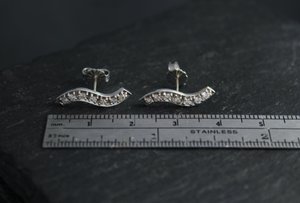 Wavey Diamond Bar Earrings, 14k White Gold Bar Earrings, Wave Earrings, Diamond Bar Earrings, Wavey Bar, Stud Earrings, Ready to Ship