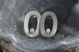 Brushed 14k White Gold Diamond Earrings - Drop Earrings - Oval Earrings - Ready to Ship