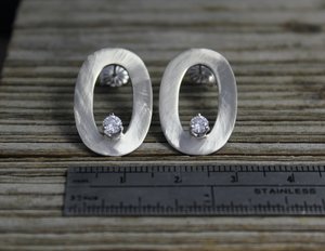 Brushed 14k White Gold Diamond Earrings - Drop Earrings - Oval Earrings - Ready to Ship