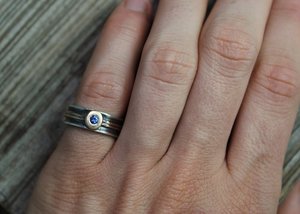 Sterling Silver & 14k Yellow Gold Sapphire Ring, Engagement Ring, 6mm Wide Band, Flush Set Gemstone, ConflictFree EcoFriendly, Made to Order