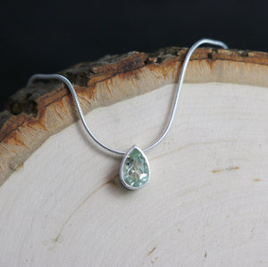 Sterling Silver Pear Shape Prasiolite Pendant, Sliding Pendant, Bezel Set, Tear Drop Pendant, Gift for Her, Green Amethyst, Ready to Ship