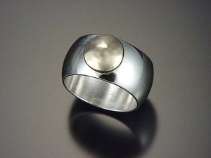Silver and Gold Button Ring, Sterling Silver and 14k Yellow Gold, 12mm Wide Band, Eco Friendly Ring, Ready to Ship Size 8 and 9