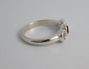 Bezel Set Three Stone Ring // Garnet White Topaz // Sterling Silver Three Stone Ring // Past Present Future Ring // Eco Friendly