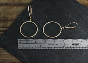 Hammered Yellow Gold Hoop Earrings, 14k Yellow Gold Earrings, Dangle Earrings with Leverbacks, Dangle Circle Hoops, Ready to Ship