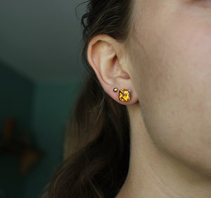 Citrine 14k White Gold Stud Earrings, 8mm Cushion Cut Citrine Earrings, November Birthstone Earrings, Ready to Ship