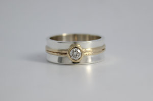 Sterling silver 14k yellow gold diamond ring 8mm wide .25 carat diamond