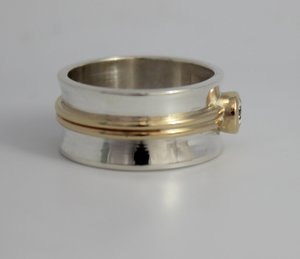 Sterling silver 14k yellow gold diamond ring 8mm wide .25 carat diamond