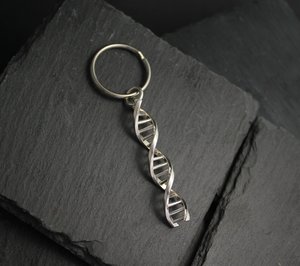 DNA  Keychain Charm gift for science Large DNA Keychain size 2" length, Solid Sterling Silver