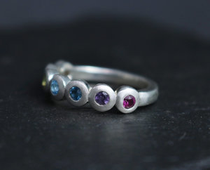 Rainbow Seven Stone Ring, Bezel Set Seven Stone Stacking Band, Anniversary Band, Love Wins, Ready to Ship Size 6.5