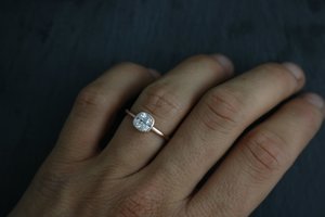 Old Mine cut cushion Moissanite 14k Rose Gold 6mm  Bezel Set  Diamond Alternative Engagement Ring, Made to order in 3-5 days