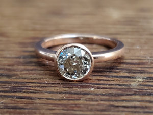 Moissanite peek a boo solitaire engagement ring solitaire 6mm old european cut round alternative engagement ring 14k rose gold, open bezel