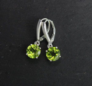 Peridot Dangle Earrings in Sterling Silver, Leverback, Big Peridot Earrings, Prong, August Birthstone, Ready to Ship