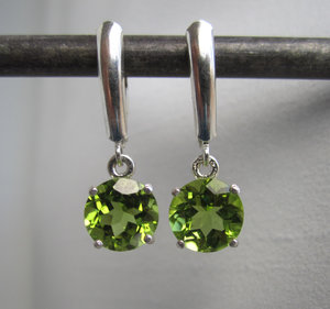 Peridot Dangle Earrings in Sterling Silver, Leverback, Big Peridot Earrings, Prong, August Birthstone, Ready to Ship