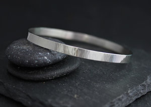 Hammered White Gold Bangle Bracelet, Solid 14k Gold Bracelet 3.5mm, Handmade Bangle, Hammered Bangle, Ready to Ship Bracelet