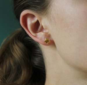 Citrine 14k Yellow Gold Stud Earrings - 6mm Cushion Cut Citrine Earrings - November Birthstone Earrings - Ready to Ship