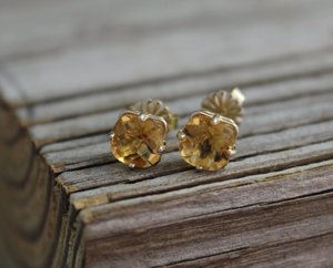 Citrine 14k Yellow Gold Stud Earrings - 6mm Cushion Cut Citrine Earrings - November Birthstone Earrings - Ready to Ship