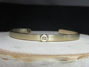 Solid 14k Yellow Gold Diamond Cuff Bracelet, Handmade Bracelet, Modern Cuff, One