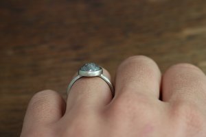 Rose Cut Gray Diamond Ring in 14k White Gold, 8mm Diamond, Rose Cut Engagement Ring, pick your stone