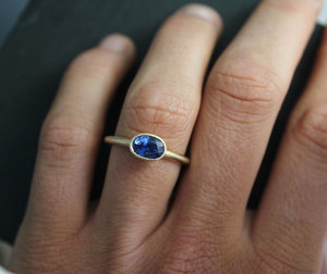 Ships today in your size Oval Sapphire in 14k Yellow Gold, Stacking Ring, September Birthstone, Sapphire  Made to order