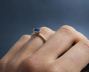 Ships today in your size Oval Sapphire in 14k Yellow Gold, Stacking Ring, September Birthstone, Sapphire  Made to order