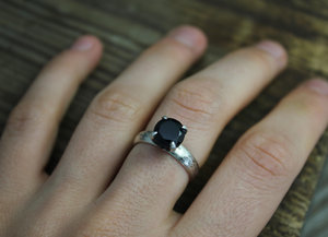 Black Spinel 8mm Romance Ring Heart Shape Prong Ring, Black claw Ring, Oxidized Sterling Silver Ring, Black Spinel Solitaire, Ready to Ship