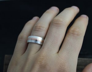 7mm Hammered Rose Gold and Silver Ring, 7mm Wedding Ring, Gold Inlay Men's Ring, Mixed Metal Ring, Eco Friendly Wedding Band, Made to Order