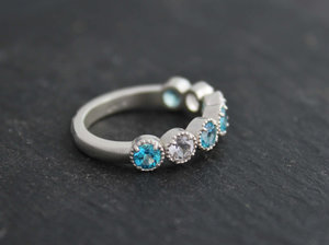 Seven Stone Ring in Sterling Silver, Paraiba Blue Topaz and White Topaz, Multistone Ring, Unique Statement Ring, Ready to Ship Size 6.25