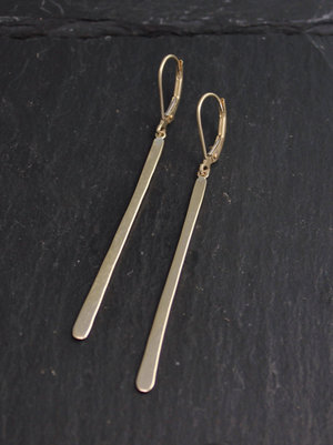 14k Gold Long Bar Earrings, Gold Thread Earrings, Stick, Long Thin Earrings, Rec