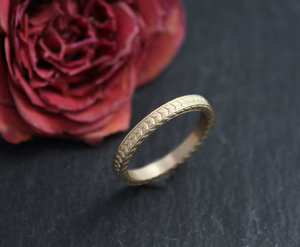 Vintage Inspired 14k Yellow Gold Ring, Textured 14k Yellow Gold Band, Wedding Band, Gold Stacking Ring, Ready to Ship Size 6.25