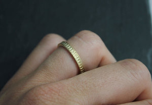 Vintage Inspired 14k Yellow Gold Ring, Textured 14k Yellow Gold Band, Wedding Band, Gold Stacking Ring, Ready to Ship Size 6.25