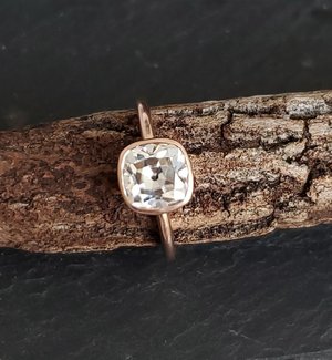 Mine cut Moissanite 7mm  cushion ring 14k Rose Gold Solitaire engagement ring  statement ring vintage mine cut Diamond alternative, unique