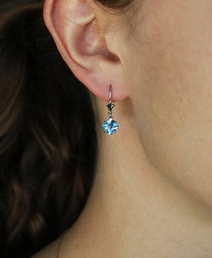 Swiss Blue Topaz Dangle Earrings, White Gold Earrings, Cushion Cut Blue Topaz, Leverback Earrings, Gemstone Earrings, Ready to Ship