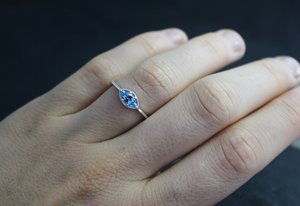 Sterling Silver Marquise Aquamarine Ring, Vintage Inspired East to West Ring, Sideways Marquise Ring, Genuine Aquamarine