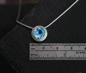 Sterling Silver Blue Topaz Pendant, 8mm Blue Topaz, Sliding Pendant, Circle Pendant, December Birthstone Pendant,