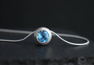 Sterling Silver Blue Topaz Pendant, 8mm Blue Topaz, Sliding Pendant, Circle Pendant, December Birthstone Pendant,