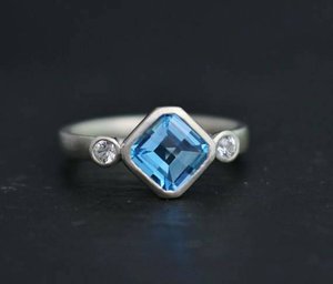 Asscher Cut Swiss blue Topaz Ring, 7mm Asscher Cut Asscher bezel ring asscher so