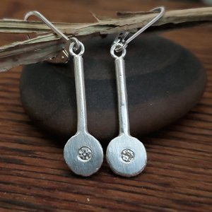 Sterling Silver Diamond Earrings, Modern Drop Earrings, Leverback Earrings, Dang