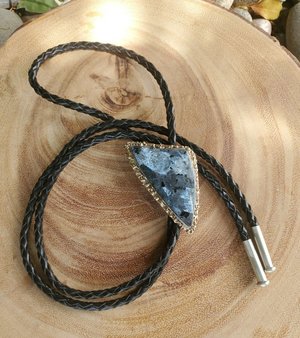 Sterling 14k Spectrolite Labradorite larvakite Bolo tie Handmade bolo leather