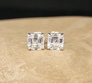 Asscher Cut White Topaz sterling silver 6mm Studs, Ready to ship claw prong studs ON SALE!