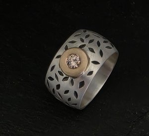 Desert diamond ring 14k Yellow Gold & Sterling Silver Ring, 12mm Wide Band, Organic Twig Ring, Wedding Band, Eco Friendly, Ready to Ship SZ 8