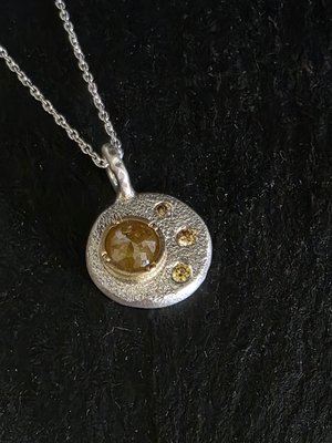Desert Diamond Coin Pebble Necklace, 18k Yellow Gold silver Diamond Pendant, Conflict Free Eco Friendly Gold Necklace, Ready to Ship OOAK
