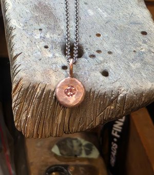 Pink Lab Diamond Coin Pebble Necklace, Handmade 14k gold Pendant,  Diamond Disc Pendant, Ready to Ship Neckwear